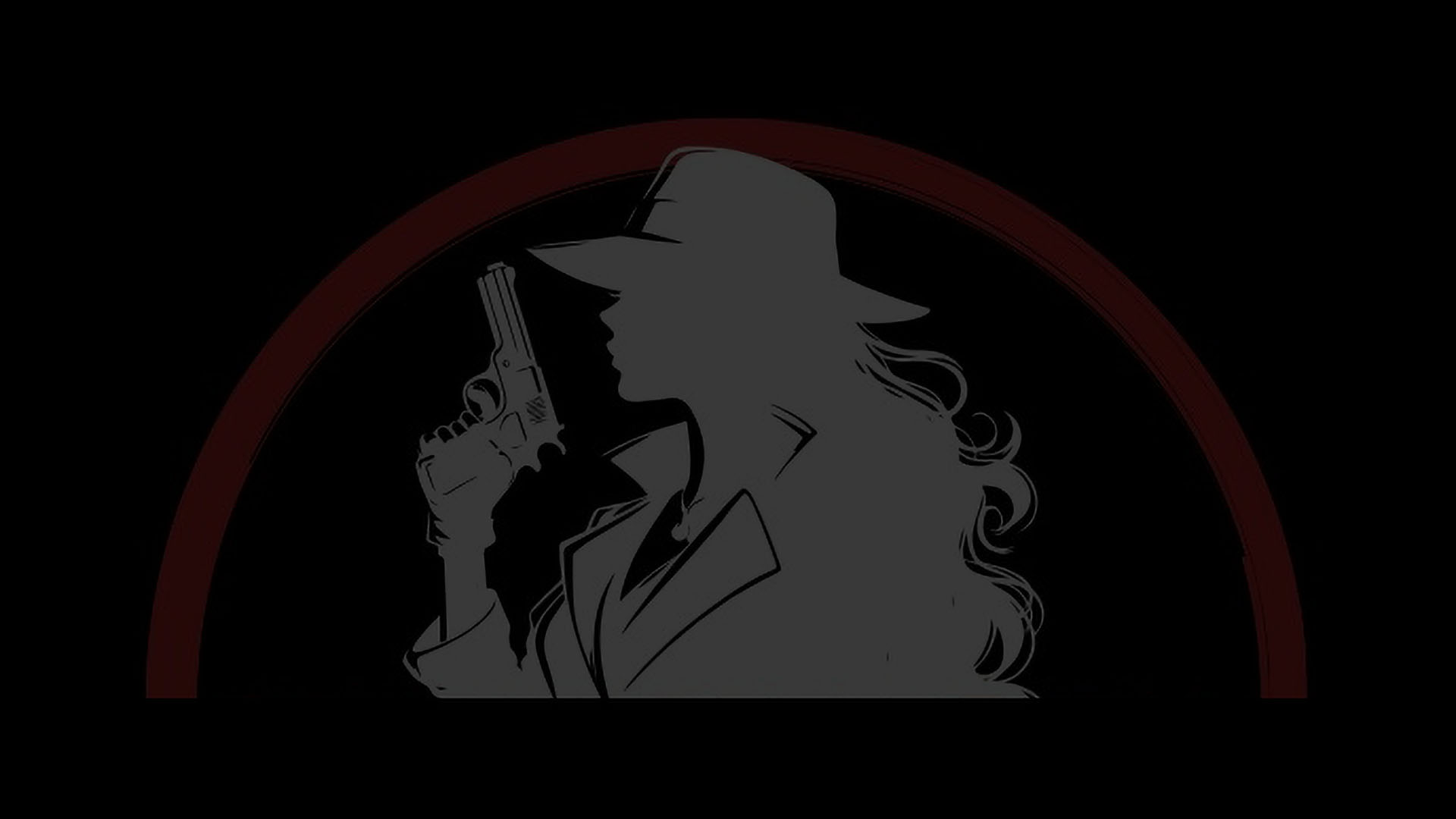 Mysterious woman in a fedora holding a pistol, the Shadow Con figure